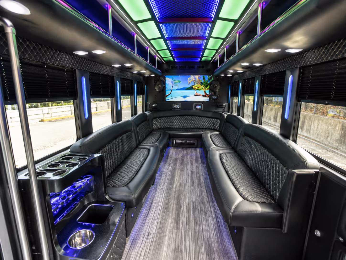 bristol 18 passenger party bus inside